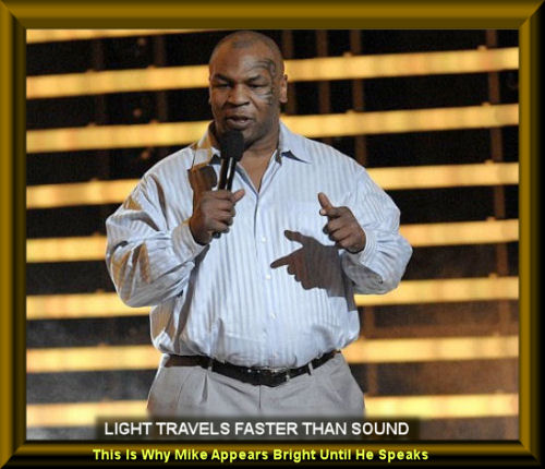 Light travels faster than sound.&nbsp;This is why Mike appears bright until he speaks.